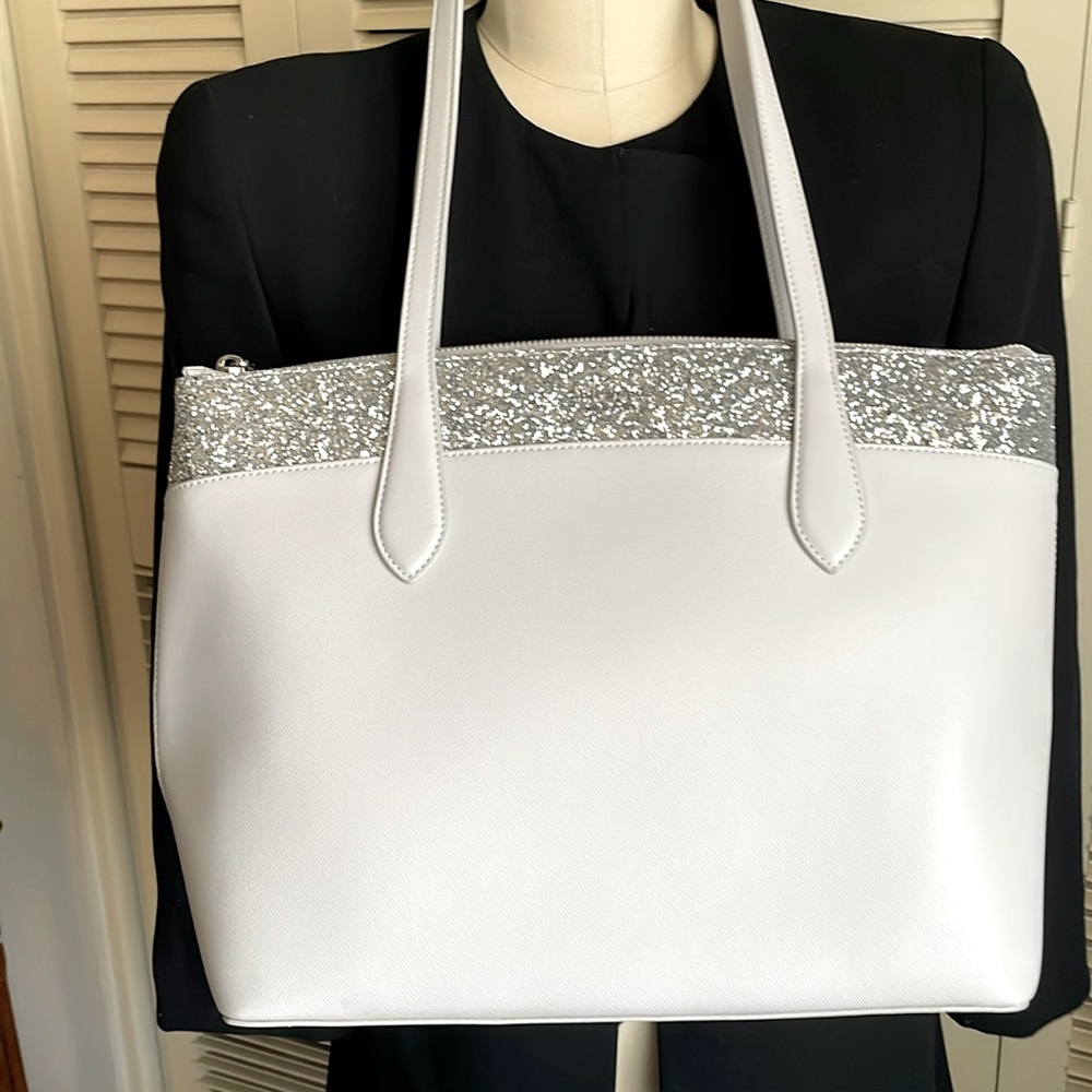 Kate Spade Cream Bag with Glitter Silver Trim